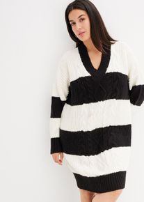 Gestreiftes Strickkleid mit Zopfmuster, schwarz, Gr&ouml;&szlig;e 44/46 (L), bonprix