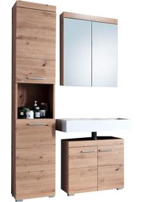 Welltime Badkamerserie Avena Badkamermeubels - hoge kast, wastafelonderkast en spiegelkast (set, 3-delig) badmeubelsets bruin