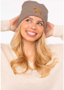 Zwillingsherz Beanie Dog-Patch met schattig teckelmotief dames mutsen beige