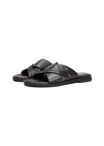 Tommy Hilfiger Slippers PREMIUM HILFIGER CC LTH SANDAL , blokhak, zomerschoen met zijdelingse logovlag heren slippers maat 41 zwart