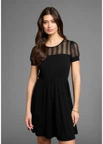 Laura Scott Zomerjurk met gestreept mesh-inzetstuk & elastische tailleband dames zomerjurken maat 40 zwart