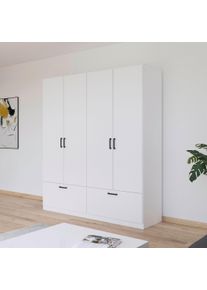 Rauch Draaideurkast Kledingkast kast garderobe waskast BARI met lades en moderne greep in grijs metallic made in germany kledingkasten wit