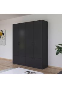 Rauch Draaideurkast Kledingkast kast garderobe waskast BARI met lades en moderne greep in grijs metallic made in germany kledingkasten grijs