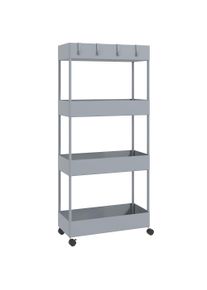 HOMCOM Kitchen Cart with 4 Shelves, 4 Flexible Hooks, 4 Wheels, 40 cm x 19 cm x 90 cm, Niche Cart, Gray | Aosom Ireland