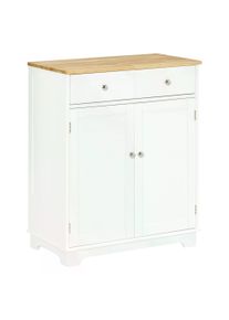 HOMCOM Kitchen Floor Cabinet Side Storage Cupboard Multi-use Sideboard Table with Solid Wood Top, Adjustable Shelf Drawer for Dining Living Room