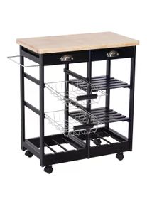 HOMCOM Wood/Steel Rolling Kitchen Island Trolley Serving Cart with Drawer Shelves Basket | Aosom Ireland