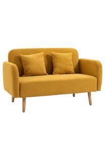 HOMCOM 2 Seater Sofa Couch with 2 Throw Pillows Velvet Upholstered Loveseat Armrest Yellow | Aosom Ireland