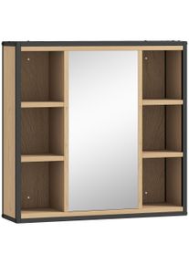 HOMCOM Bathroom Mirror Cabinet, 6 Open Compartments, 3-Position Adjustable Shelf, Wall-Mounted, Oak | Aosom Ireland