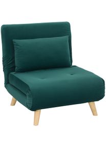HOMCOM Folding armchair with bed function, foldable velvet-look recliner, adjustable backrest, up to 120 kg capacity, Dark green | Aosom Ireland