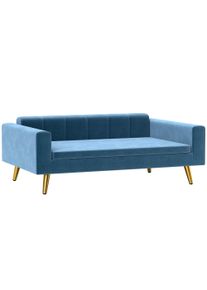 PawHut Dog Sofa Dog Bed Scandinavian Design Plush Cushion Gold Metal Legs 94 x 59.5 x 31.5 cm Silky Velvet Blue | Aosom Ireland