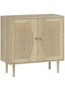 HOMCOM Kitchen sideboard double-door storage cabinet with 2 levels, cane front 80 x 38 x 79 cm natural wood effect | Aosom Ireland