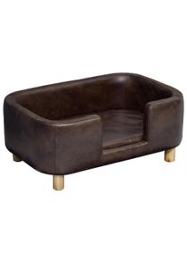 PawHut Dog Bed, 64 x 45 x 36 cm, Leather Pet Sofa with Removable Cushion Cover, Armrest, Backrest for Small Sized Dogs, Dark Brown | Aosom Ireland