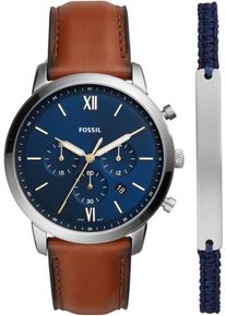 Fossil Män Analog klocka marinblå / brun / silver Storlek One Size