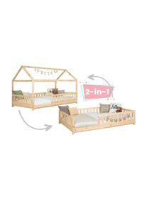 Mid.you Hausbett, Naturfarben, Holz, Kiefer, Schichtholz,massiv, H&ouml;he ca. 20 cm, 120x200 cm, bodentiefer Einstieg, Babym&ouml;bel & Kinderm&ouml;bel, Kinderzimmer & Jugendzimmer, Kinderbetten, Spielbetten