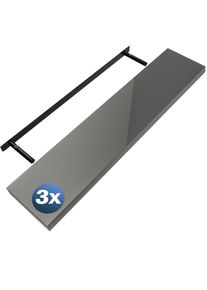 Casaria Wandplank Zwevend 3 Stuks Hoogglans Grijs MDF 110x23x3,8cm