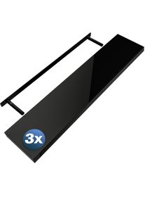 Casaria Estante de pared Estante suspendido 110cm juego de 3 negro alto brillo + soporte