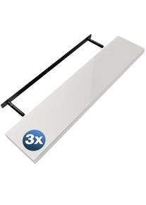 Casaria Estante de pared Estante suspendido 110cm juego de 3 blanco alto brillo + soporte
