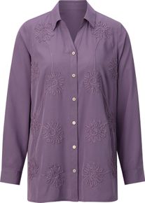 Damen Longbluse mit Bl&uuml;tenstickerei feige Gr&ouml;&szlig;e 42