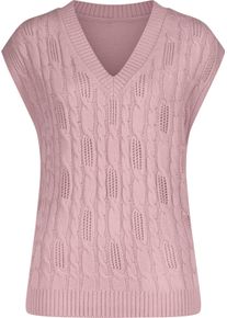 Dames Slip-over met ajour- en kabelpatroon roze Maat 50