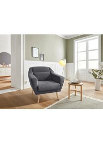 OTTO home, Sessel &raquo;Bille&laquo; mit Naht im R&uuml;ckenkissen und Eiche-Beinen, Design by Morten Georgsen, dunkelgrau, Samtoptik (100% Polyester);Struktur (100% 