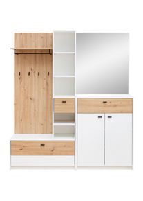Xora Garderobe , Weiß, Eiche Artisan , Glas, Holzwerkstoff , 5-teilig , 3 Fächer , 173x195x38 cm , Garderobe, Garderoben-Sets & Garderoben-Serien