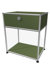 USM Haller Table de nuit avec compartiment ouvert Vert olive