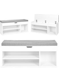 Modernhome, Schuhschrank, Schuhschrank mit grauem Polster und aufklappbarem Sitz – 3 Regale Weiss
