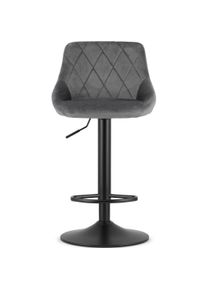 Leobert, Barhocker, Drehbarer Barhocker mit Höhenverstellung, Fussstütze, Samt Grau