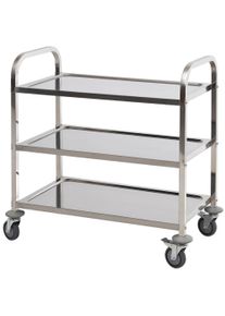 HOMCOM 3-tier Rolling Kitchen Cart Trolley Island Stainless Steel Utility Storage 90H cm