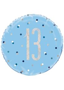 UNIQUE Ballon en aluminium Sparkling Blue 13e anniversaire 46cm