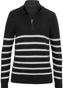 Dames Pullover met opstaande kraag, gestreept zwart/ecru gestreept Maat 50