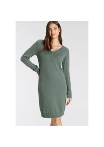 Tamaris, Damen, Strickkleid mit V-Ausschnitt und Ajourmuster aus Viskosemischung, salbei melange, N-Gr, 44 -N-Gr, salbei melange, Hochwertige 