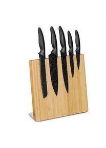 Relaxdays Messerblock , Hellbraun , Holz, Metall , 28x27.5x12 cm , Küchenmesser, Messerblöcke