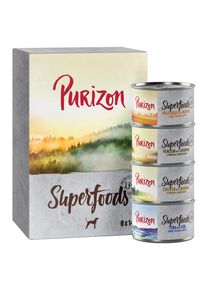 Purizon Superfoods 24 x 140 g comida húmeda para perros - Pack Ahorro.- Pack mixto (8xPollo, 8xAtún 4xJabalí, 4xCaza)