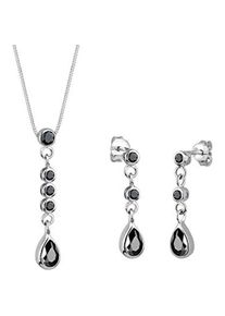Elli, Schmuck Set, Jewelry Set Ladies Drops with Black Zirconia Crystals in 925 Sterling Silver crystal Cubic Zirconia, Silber