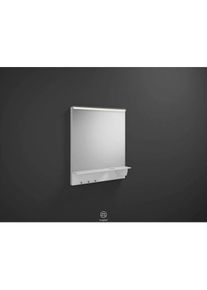 Burgbad Eqio Leuchtspiegel SEZQ065F2009 65 x 76,9 x 15 cm, Wei&szlig; Hochglanz, horizontale LED-Aufsatzleuchte, Ablage