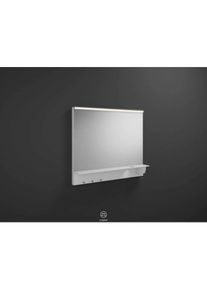 Burgbad Eqio Leuchtspiegel SEZQ090F2009 90 x 76,9 x 15 cm, Wei&szlig; Hochglanz, horizontale LED-Aufsatzleuchte, Ablage