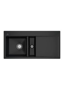 Villeroy & Boch Villeroy und Boch Subway Fl&auml;chenb&uuml;ndige Sp&uuml;le 67701FS5 Becken links, mit Ablaufgarnitur und Handbet&auml;tigung, Ebony