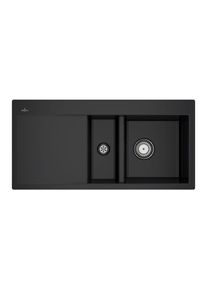 Villeroy & Boch Villeroy und Boch Subway Fl&auml;chenb&uuml;ndige Sp&uuml;le 67121FS5 Becken rechts, mit Ablaufgarnitur und Handbet&auml;tigung, Ebony