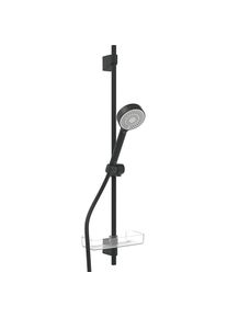Hansa Hansabasicjet Brausestangen-Set 4467013333 920 mm, Handbrause dreistrahlig, Seifenschale, mattschwarz, d= 18mm