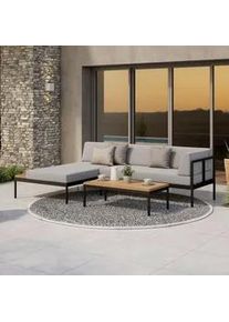 Ambia Garden Loungegarnitur , Grau, Akaziefarben , Holz, Metall, Textil , 3-teilig , Akazie , massiv , Füllung: Schaumstoff,Schaumstoff , 149x99 cm , Gartenmöbel, Loungemöbel, Loungegarnituren