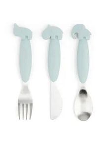 Done by Deer Kinderbesteck , Pastellblau , Metall, Kunststoff , 3-teilig , 3x1.3x13.5 cm , Füttern, Kindergeschirr & Kinderbesteck