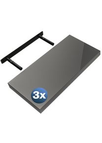 Casaria Estante de pared Estante flotante 50cm juego de 3 gris alto brillo + soporte