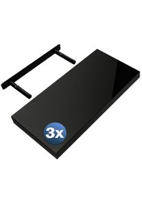 Casaria Estante de pared Estante flotante 50cm juego de 3 negro alto brillo + soporte