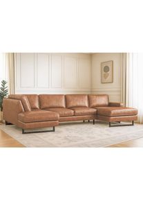 Home Affaire, Wohnlandschaft &raquo;Pinto, 350 cm, U-Form, XXL, mit Ottomanen&laquo; Cord, Chenille, Lederoptik, mit Keder, Metallf&uuml;&szlig;e, Wellenunterfederung, 