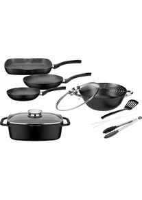 GSW, Topf-Set &raquo;Gourmet Granit&laquo; Set, 3 Pfannen, 1 Br&auml;ter, 1 Multi-Wok, 1 Kochzange, 1 Pfannenwender, 7 Stk. tlg. Aluminiumguss, schwarz, schwarz