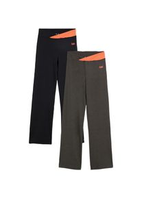 bonprix, Damen, Sporthose &raquo;Baumwoll-Sporthose, Bootcut (2er Pack)&laquo; Baumwoll-Sporthose, Bootcut (2er Pack), anthrazit meliert+schwarz, N-Gr, 48/50 (XL)