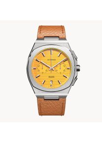 deTomaso Men's Watch - Silver Yellow - Chronograph, case made of surgical steel, sapphire-hardened mineral glass, leather Strap, 42mm diameter, Japanese Meca-
