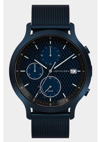 Men's Chronograph Watch - Blue Black - Brushed Surgical Steel Case, Sapphire Glass, Mesh Strap - Date Display - 42mm , Solar Quartz Movement by Epson