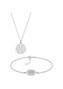 Elli, Schmuck Set, Ladies Jewelry Set Necklace Plus Bracelet Life Flower 925 Sterling Silver, Silber